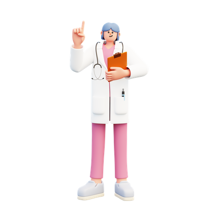 Woman Doctor Pointing Up While Holding Medical Report  3D Illustration