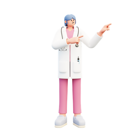 Woman Doctor Standing And Pointing Recommendation  3D Illustration