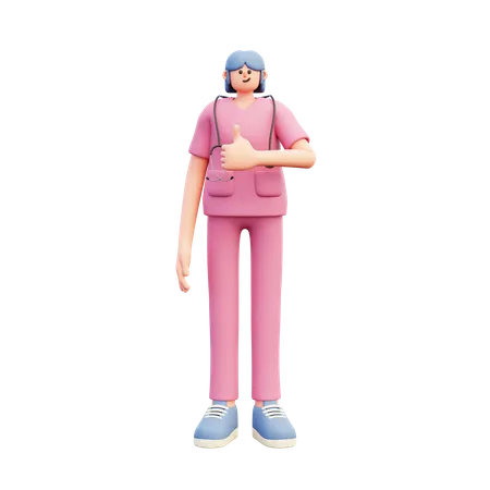 Woman Doctor Thumbs Up  3D Illustration