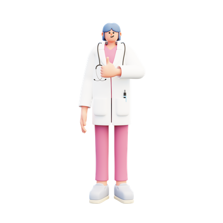 Woman Doctor Thumbs Up  3D Illustration