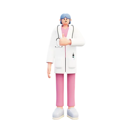 Woman Doctor Thumbs Up  3D Illustration