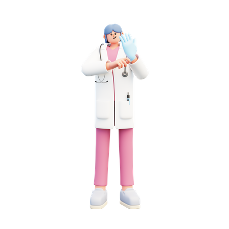Woman Doctor Wearing Latex Gloves  3D Icon