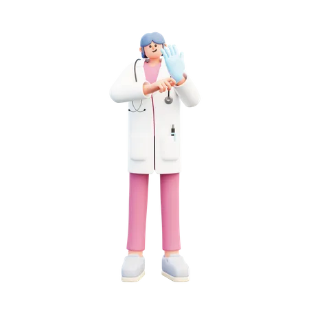 Woman Doctor Wearing Latex Gloves  3D Illustration