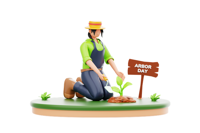 Woman Doing Arbor Day Celebration  3D Illustration