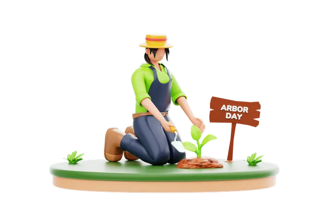 Woman Doing Arbor Day Celebration  3D Illustration