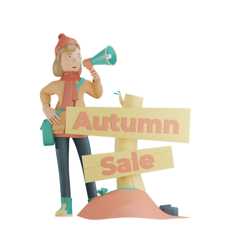 Woman doing Autumn Sale Announcement  3D Icon