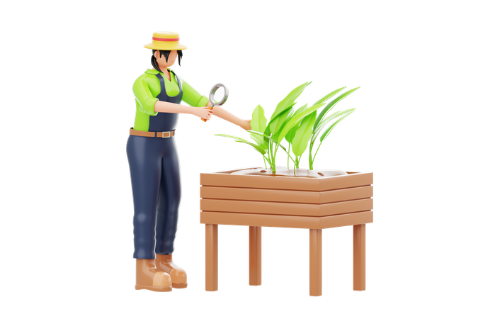 植物研究をする女性  3D Illustration