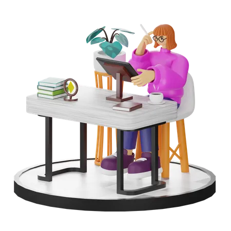 Woman Doing Creative Seeking  3D Illustration