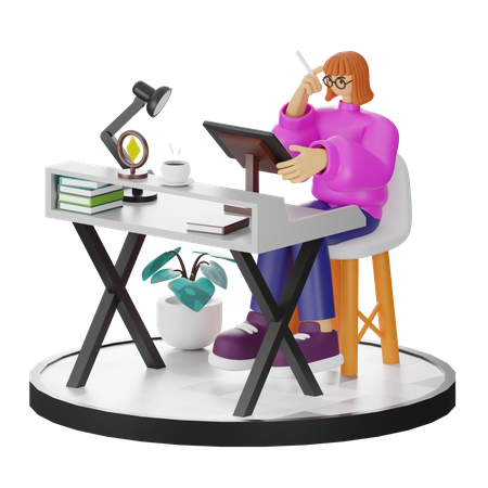 Woman Doing Creative Seeking  3D Illustration