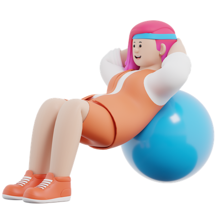 Woman Doing Crunches While Holding Large Ball  3D Illustration