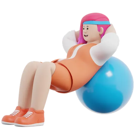 Woman Doing Crunches While Holding Large Ball  3D Illustration