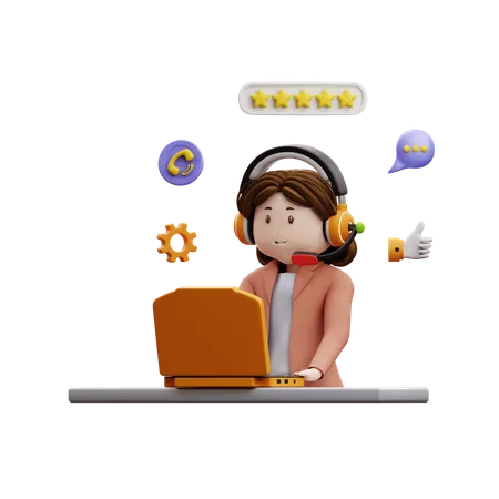 Woman Doing Customer Service Work  3D Illustration