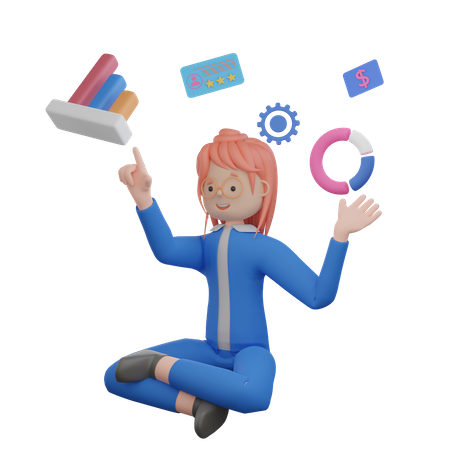 Woman doing data analysis  3D Illustration