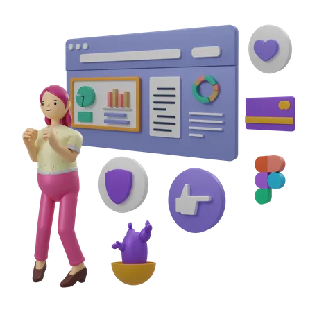 Woman doing data analysis  3D Illustration