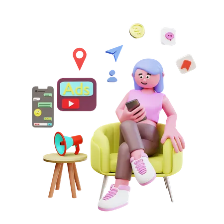 Woman doing digital marketing 3D Illustration