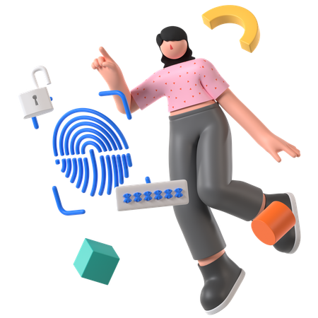Woman doing Fingerprint authentication  3D Icon