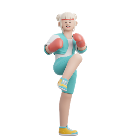 Woman doing Kick Boxing  3D Illustration