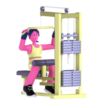 Woman Doing Lat Pulldown Machine1  3D Illustration