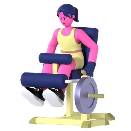 Woman Doing Leg Curl Machine  3D Illustration