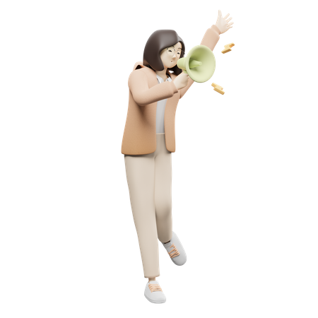 Woman Doing Megaphone Marketing  3D Illustration