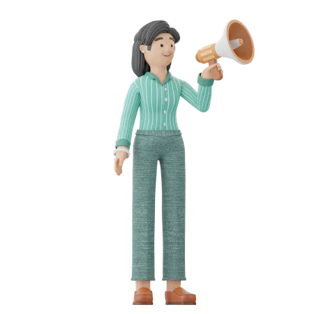 Woman Doing Megaphone Marketing  3D Illustration