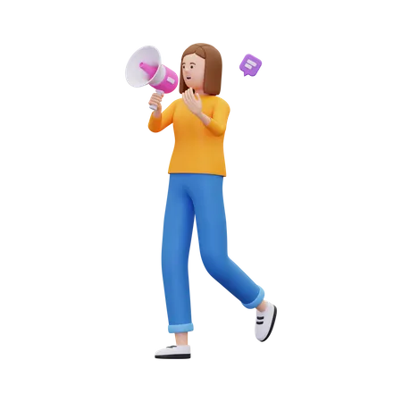 Woman doing megaphone marketing  3D Illustration