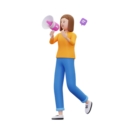 Woman doing megaphone marketing  3D Illustration