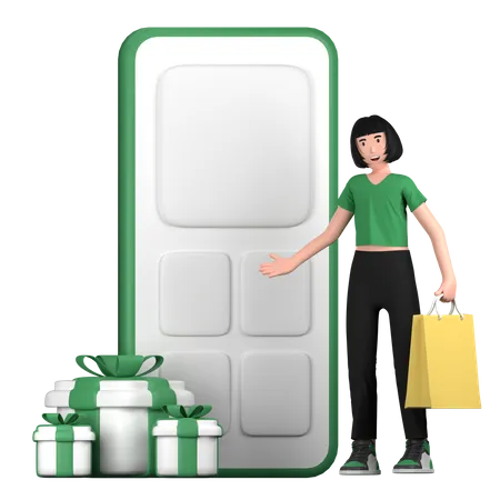 Woman doing mobile shopping  3D Illustration