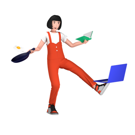 Woman Doing Multitasking  3D Icon