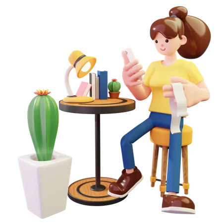 Woman doing online bill payment 3D Illustration