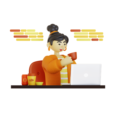 Woman doing online coding  3D Illustration