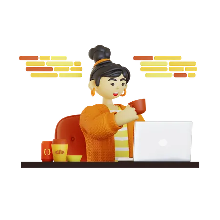 Woman doing online coding  3D Illustration