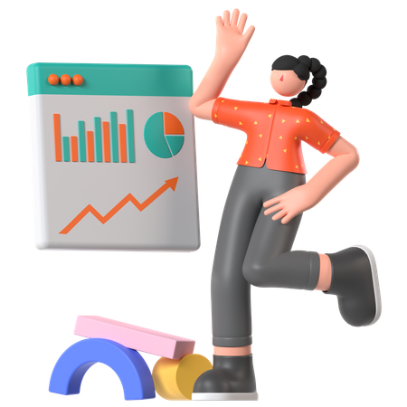 Woman Doing Online Marketing Analysis  3D Icon