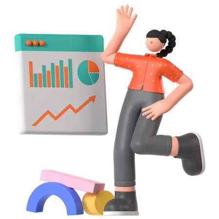 Woman Doing Online Marketing Analysis  3D Illustration