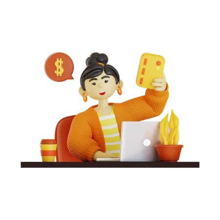 Woman doing online payment  3D Illustration