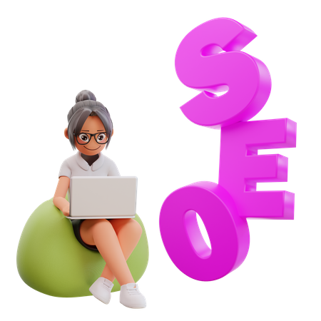 Woman doing online Seo analytics 3D Illustration
