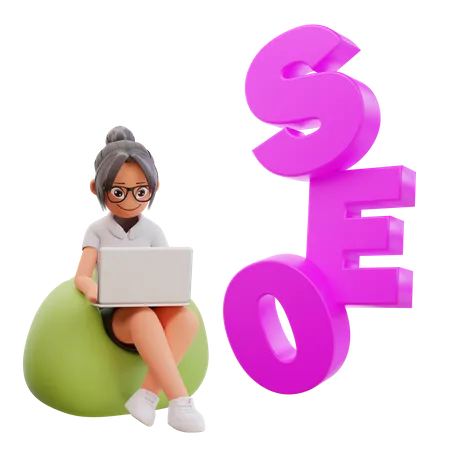 Woman doing online Seo analytics 3D Illustration