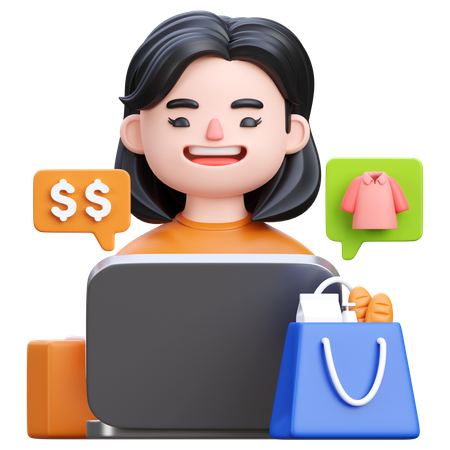 Woman Doing Online Shopping  3D Icon
