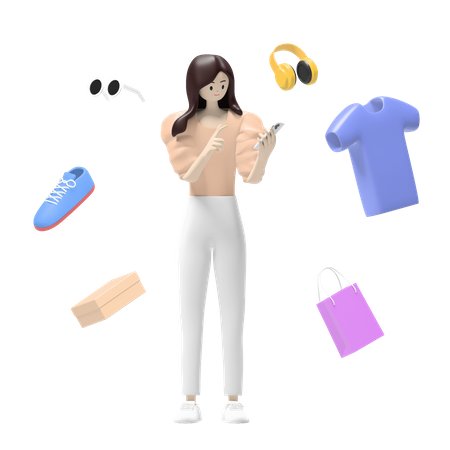 Woman doing online shopping 3D Illustration