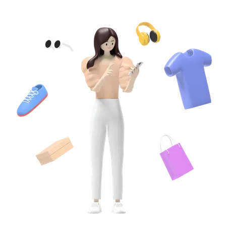Woman doing online shopping 3D Illustration