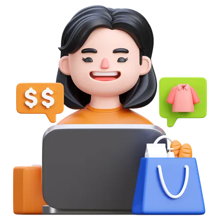 Woman Doing Online Shopping  3D Icon