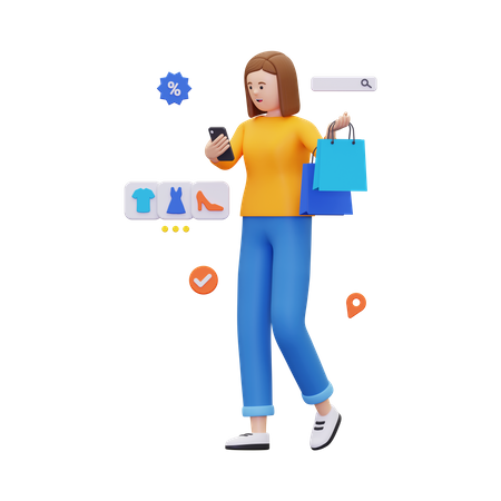 Woman doing online shopping  3D Illustration