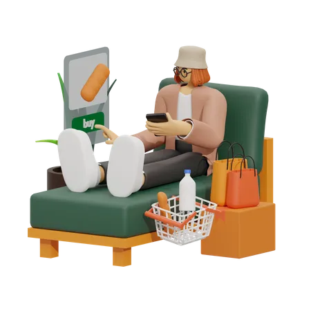 Woman doing Online Shopping  3D Illustration