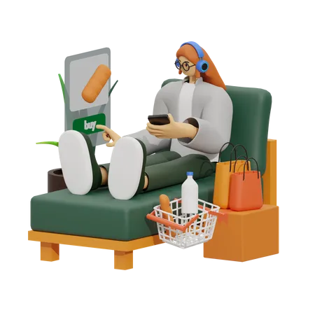 Woman doing Online Shopping  3D Illustration