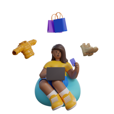 Woman doing online shopping  3D Illustration