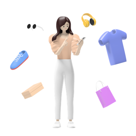 Woman doing online shopping  3D Illustration