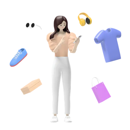 Woman doing online shopping  3D Illustration