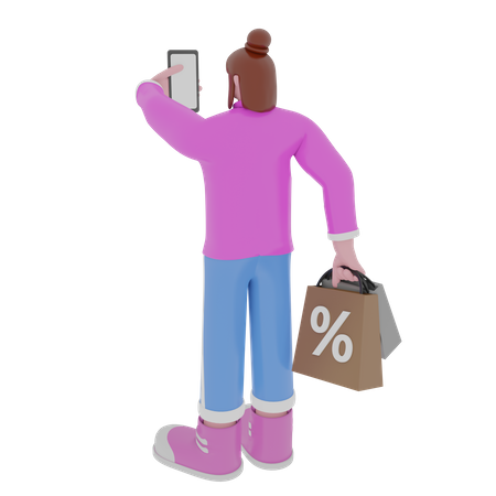 Woman doing Online Shopping  3D Illustration