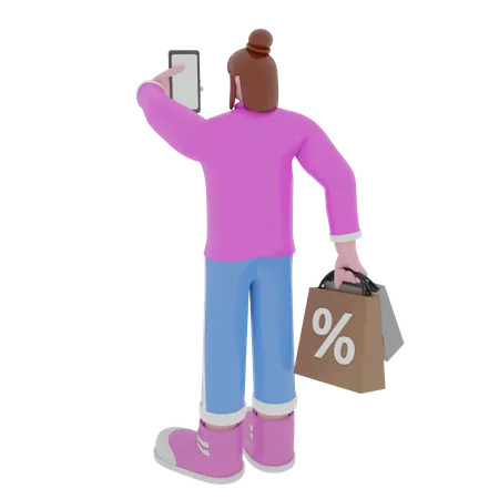 Woman doing Online Shopping  3D Illustration