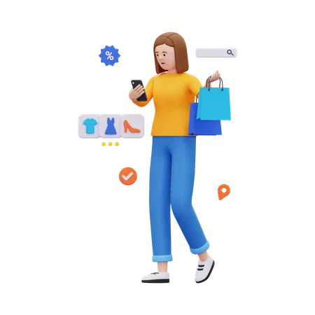 Woman doing online shopping  3D Illustration